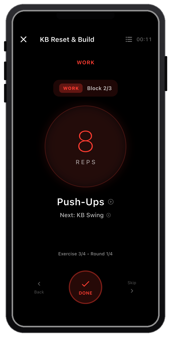 The same workout running in the Pacelab app