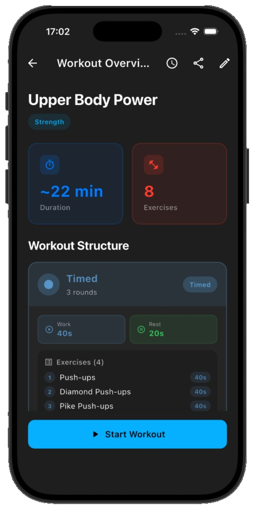 ChatGPT generating a workout that opens in Pacelab