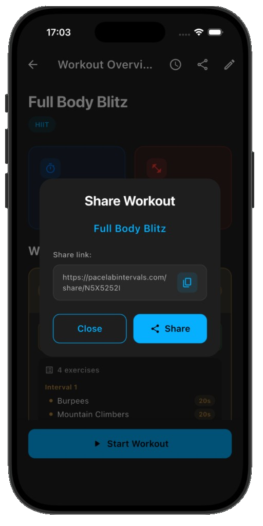 Sharing a Pacelab workout with a client