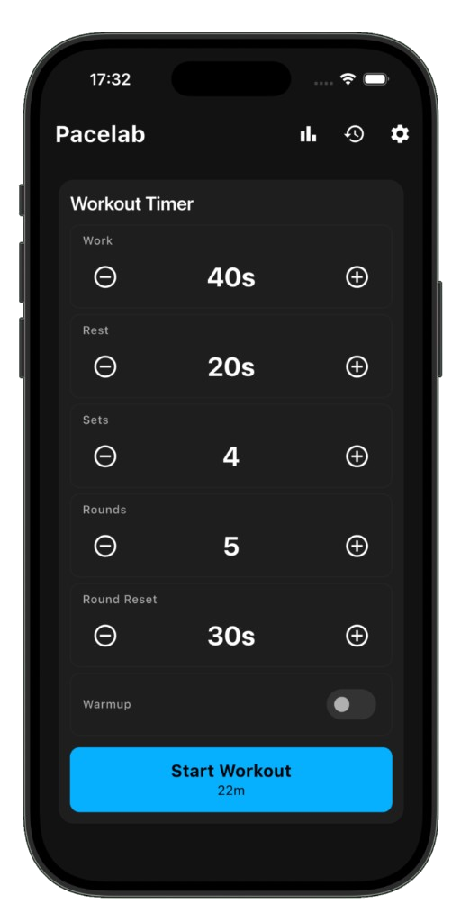 Customize work, rest, sets, and rounds